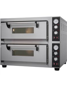 Professional Electric Pizza Oven with 2 Chambers, 500°C, 8.4kW, 400V for Commercial Kitchens - 500×500mm, 770×700×710mm, Mechani