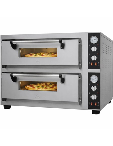 Professional Electric Pizza Oven with 2 Chambers, 500°C, 8.4kW, 400V for Commercial Kitchens - 500×500mm, 770×700×710mm, Mechani