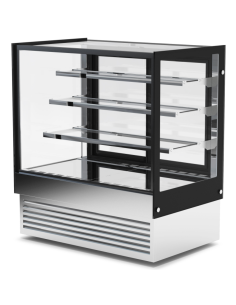 Professional Display Showcase Merchandiser Fridge, 275 Litres, 3 Shelves, 700×700×1300mm, Black & Stainless Steel for Commercial