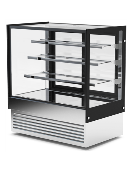 Professional Display Showcase Merchandiser Fridge, 275 Litres, 3 Shelves, 700×700×1300mm, Black & Stainless Steel for Commercial