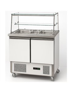 Professional Saladette Counter with Glass Display, 240L, 2 Doors, 900x700x1285mm - Ideal for Commercial Kitchens