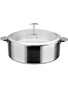 Professional Hammered Triple-Layer Stainless Steel 9.6L Casserole with Glass Lid, Silver Finish - Ideal for Commercial Kitchens