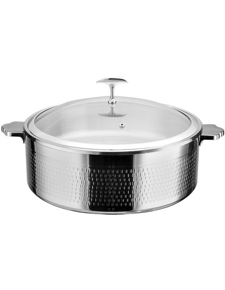 Professional Hammered Triple-Layer Stainless Steel 9.6L Casserole with Glass Lid, Silver Finish - Ideal for Commercial Kitchens