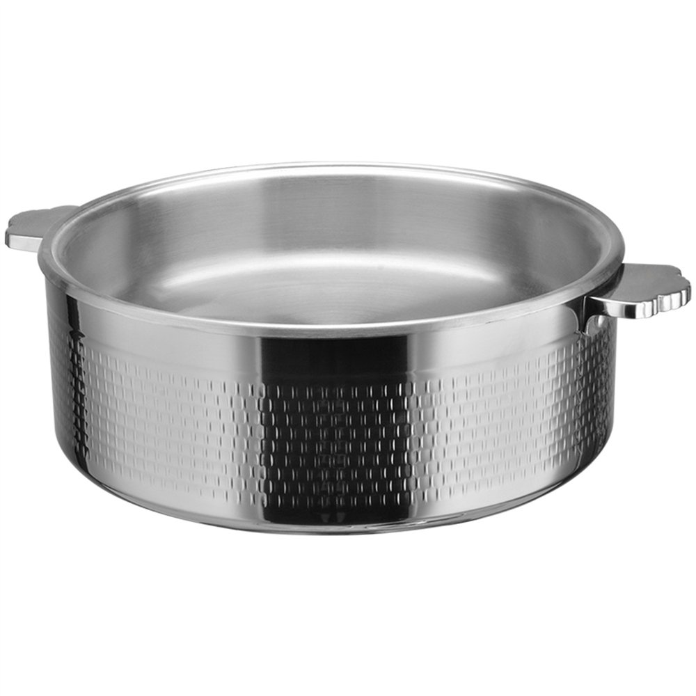 Professional Hammered Triple-Layer Stainless Steel 9.6L Casserole with Glass Lid, Silver Finish - Ideal for Commercial Kitchens