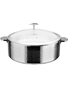 Professional Hammered Tri-Ply Stainless Steel 9.6L Casserole with Glass Lid & Ceramic Food Pan - Ideal for Commercial Kitchens,