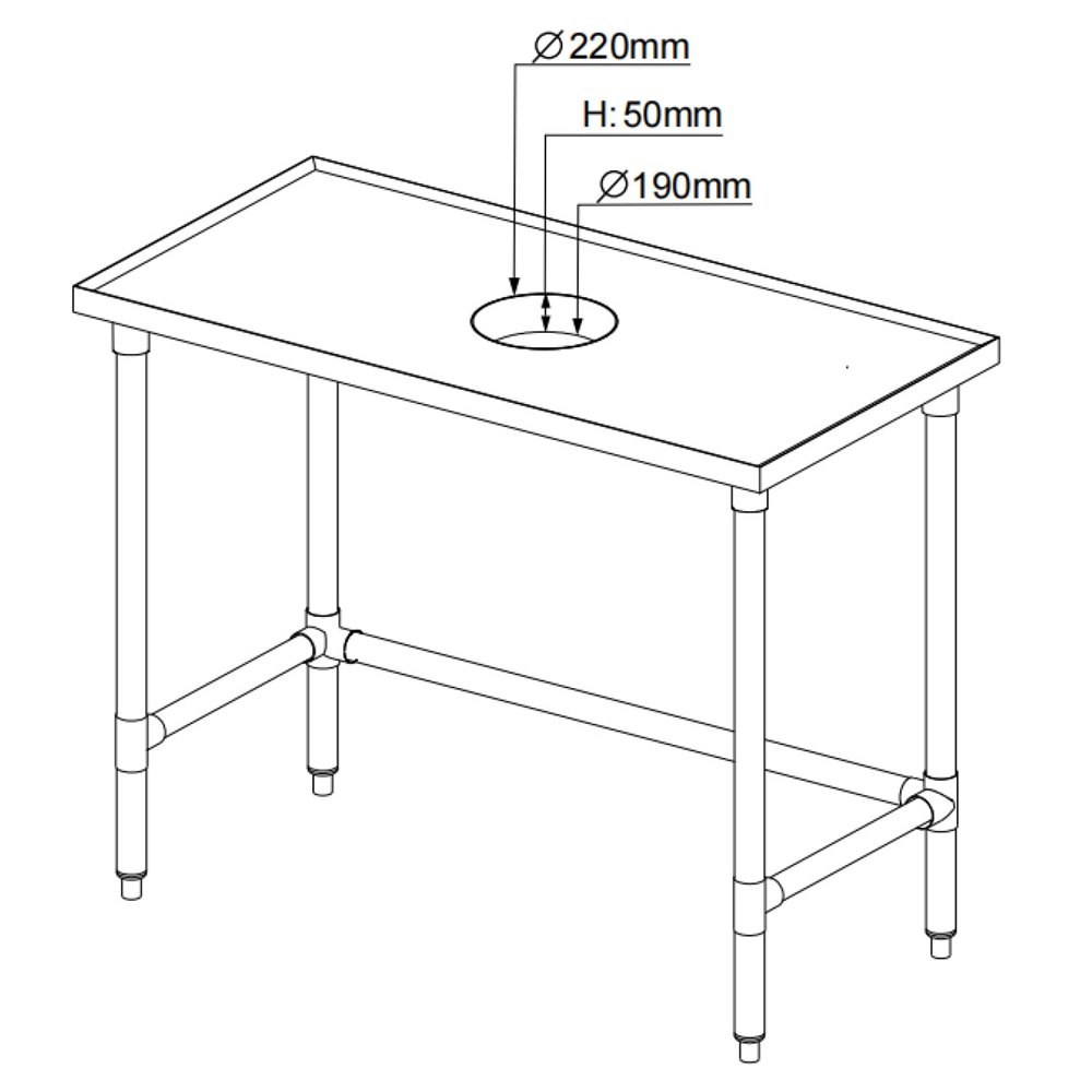 Professional Stainless Steel Waste Disposal Table with 4 Side Up Marine Edge 1600x600x900mm for Commercial Kitchens