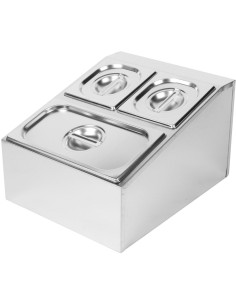 Commercial Condiment Holder including 2xGN1/6-100mm &amp 1xGN1/3-100mm containers with lids Stainless steel | Stalwart DA- CHD04