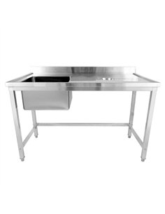 Professional Stainless Steel Single Sink with Left Bowl, Right Scrapping Hole & Splashback for Commercial Kitchens, 1500x600x950