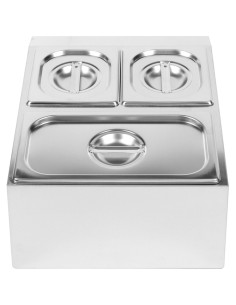 Commercial Condiment Holder including 2xGN1/6-100mm &amp 1xGN1/3-100mm containers with lids Stainless steel | Stalwart DA- CHD04 2