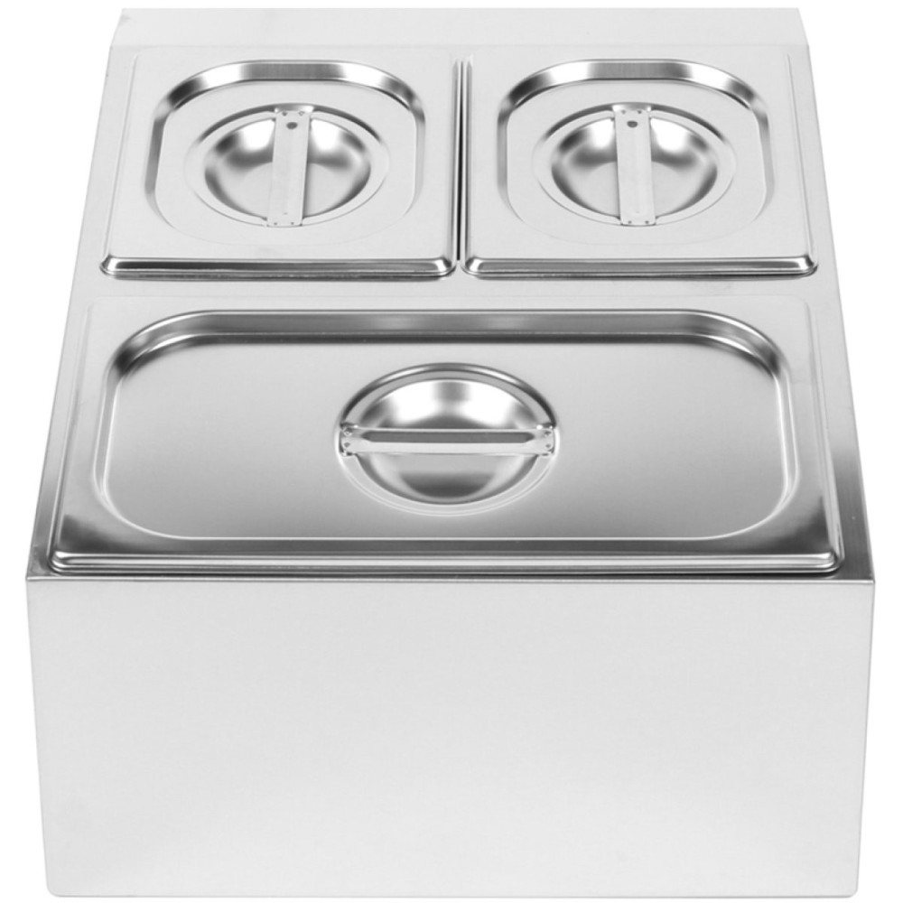 Commercial Condiment Holder including 2xGN1/6-100mm &amp 1xGN1/3-100mm containers with lids Stainless steel | Stalwart DA- CHD04