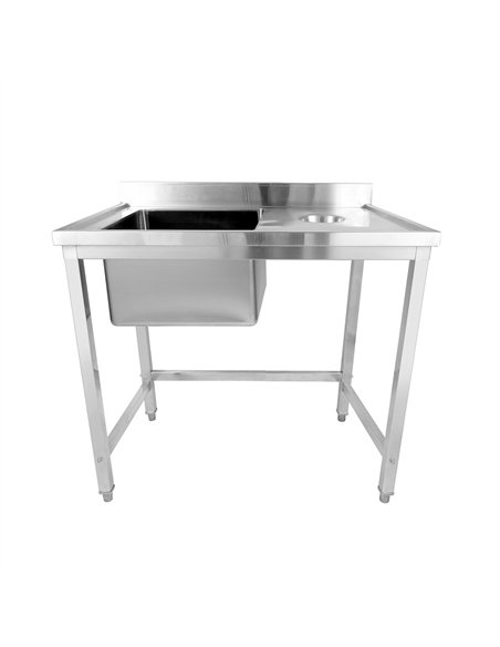 Professional Stainless Steel Single Sink with Left Bowl, Right Scrapping Hole & Splashback for Commercial Kitchens, Size: 1000x6