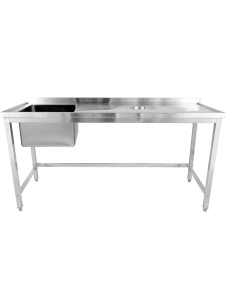 Professional Stainless Steel Single Sink with Left Bowl, Right Scrapping Hole & Splashback for Commercial Kitchens - 2000x600x95