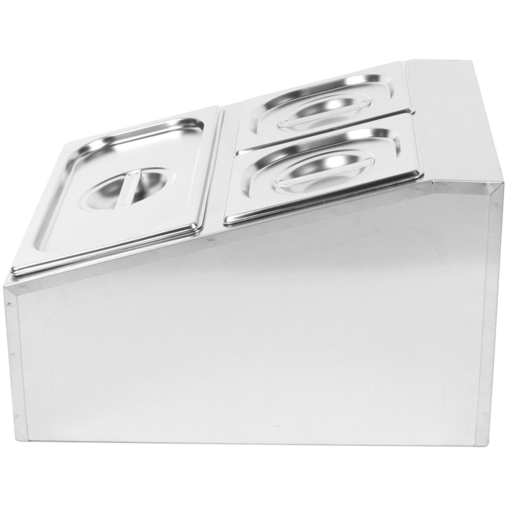 Commercial Condiment Holder including 2xGN1/6-100mm &amp 1xGN1/3-100mm containers with lids Stainless steel | Stalwart DA- CHD04