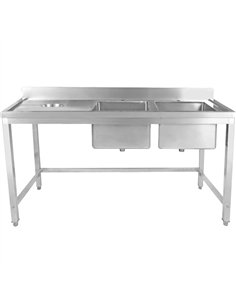 Professional Stainless Steel Double Sink with 2 Right Bowls, Left Scrapping Hole & Splashback - Ideal for Commercial Kitchens, 2