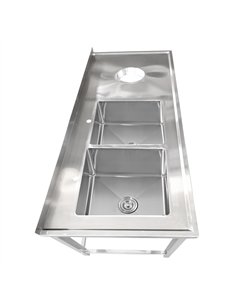 Professional Stainless Steel Double Sink with 2 Left Bowls, Right Scrapping Hole & Splashback for Commercial Kitchens, Size: 200 2