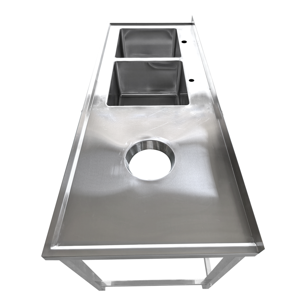 Professional Stainless Steel Double Sink with 2 Left Bowls, Right Scrapping Hole & Splashback for Commercial Kitchens, Size: 200