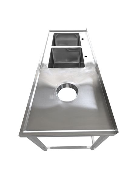 Professional Stainless Steel Double Sink with 2 Left Bowls, Right Scrapping Hole & Splashback for Commercial Kitchens, Size: 200