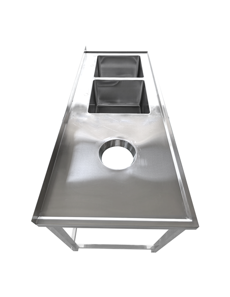 Professional Stainless Steel Double Sink with 2 Right Bowls, Left Scrapping Hole & Splashback for Commercial Kitchens, 2000x600x