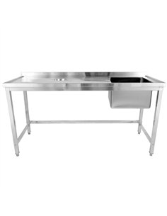 Professional Stainless Steel Single Sink with Right Bowl, Left Scrapping Hole & Splashback 1800x600x950mm - Ideal for Commercial