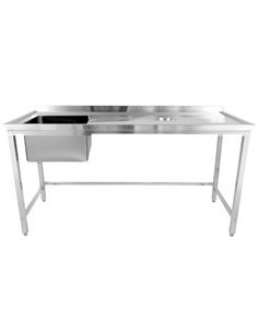 Professional Stainless Steel Single Sink with Left Bowl, Right Scrapping Hole & Splashback 1800x700x950mm - Ideal for Commercial