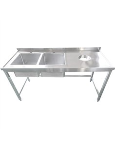Professional Stainless Steel Double Sink with 2 Left Bowls, Right Scrapping Hole & Splashback 1800x700x950mm - Ideal for Commerc