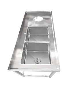 Professional Stainless Steel Double Sink with 2 Left Bowls, Right Scrapping Hole & Splashback 1800x700x950mm - Ideal for Commerc 2