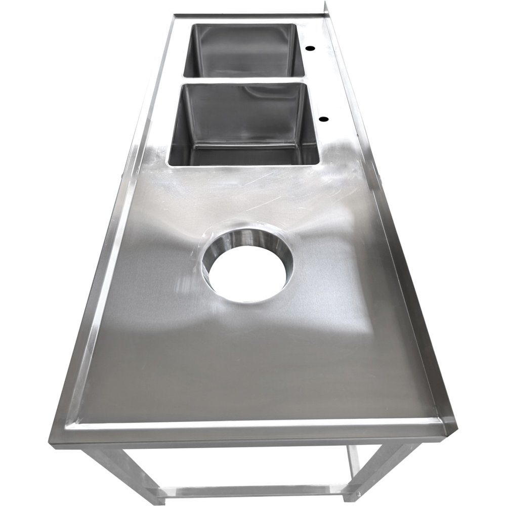 Professional Stainless Steel Double Sink with 2 Left Bowls, Right Scrapping Hole & Splashback 1800x700x950mm - Ideal for Commerc