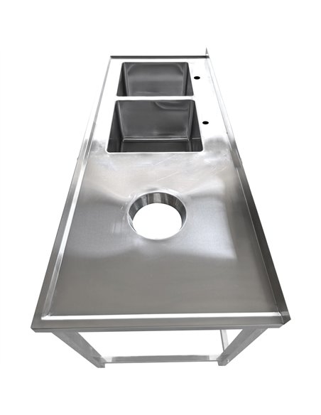 Professional Stainless Steel Double Sink with 2 Left Bowls, Right Scrapping Hole & Splashback 1800x700x950mm - Ideal for Commerc