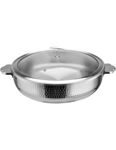 Professional Hammered Triple-Layer Stainless Steel 7.2L Casserole with Glass Lid, Silver Finish - Ideal for Commercial Kitchens,