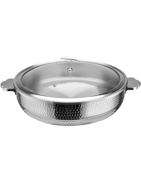 Professional Hammered Triple-Layer Stainless Steel 7.2L Casserole with Glass Lid, Silver Finish - Ideal for Commercial Kitchens,