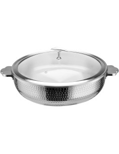 Professional Hammered Triple-Layer Stainless Steel 7.2L Ceramic Casserole with Glass Lid, Silver Finish - Ideal for Commercial 