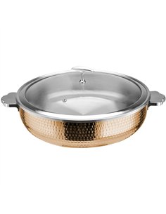 Professional Hammered Triple-Layer Stainless Steel 7.2L Casserole with Glass Lid, Copper Finish - Ideal for Commercial Kitchens
