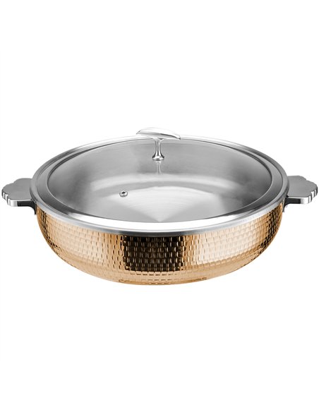 Professional Hammered Triple-Layer Stainless Steel 7.2L Casserole with Glass Lid, Copper Finish - Ideal for Commercial Kitchens