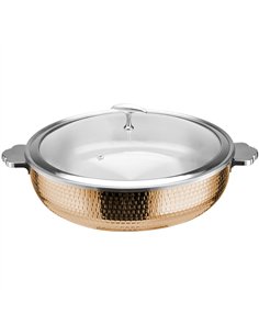 Professional Hammered Triple-Layer Stainless Steel 7.2L Ceramic Casserole with Glass Lid, Copper Finish - Ideal for Commercial 