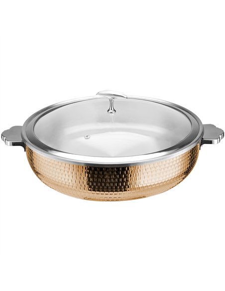Professional Hammered Triple-Layer Stainless Steel 7.2L Ceramic Casserole with Glass Lid, Copper Finish - Ideal for Commercial 