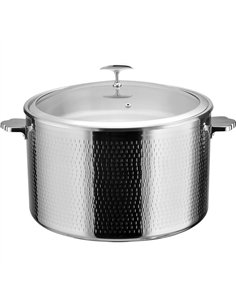Professional Hammered Triple-Layer Stainless Steel 9.6L Casserole with Glass Lid, Silver Finish - Ideal for Commercial Kitchens