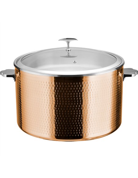 Professional Hammered Triple-Layer Stainless Steel 9.6L Casserole with Glass Lid, Copper Finish - Ideal for Commercial Kitchens,