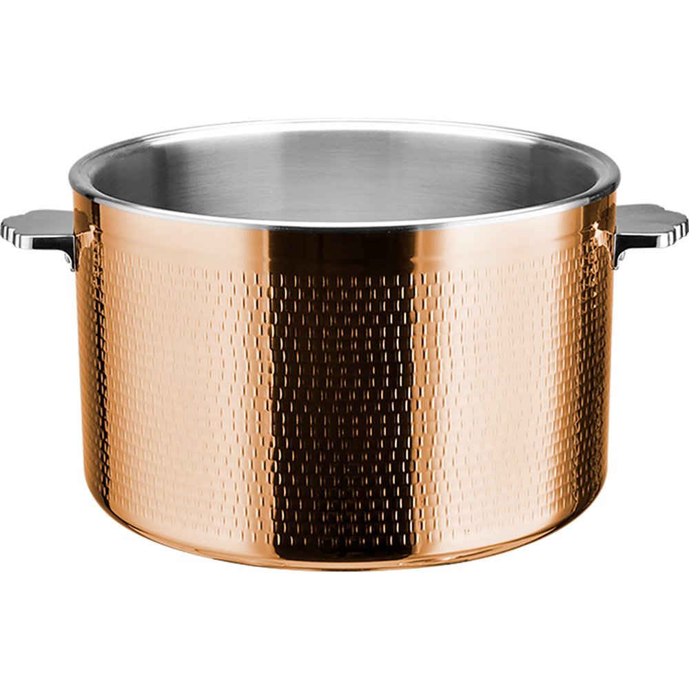 Professional Hammered Triple-Layer Stainless Steel 9.6L Casserole with Glass Lid, Copper Finish - Ideal for Commercial Kitchens,