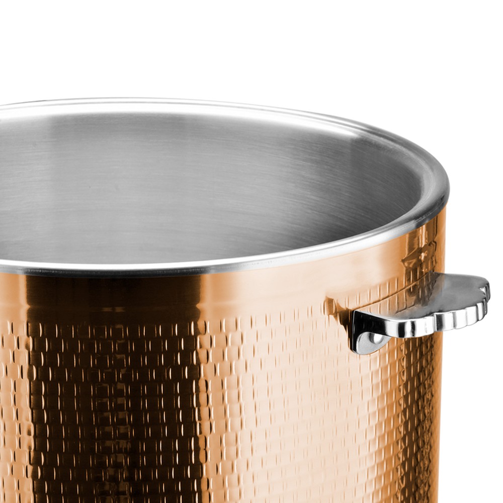 Professional Hammered Triple-Layer Stainless Steel 9.6L Casserole with Glass Lid, Copper Finish - Ideal for Commercial Kitchens,