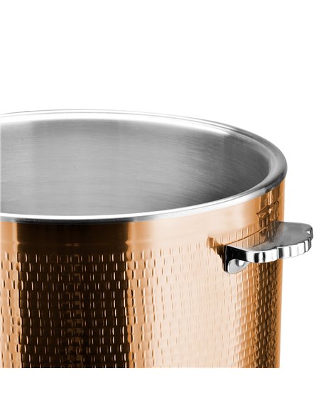 Professional Hammered Triple-Layer Stainless Steel 9.6L Casserole with Glass Lid, Copper Finish - Ideal for Commercial Kitchens,