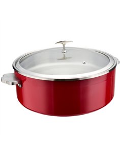 Professional Triple-Layer Stainless Steel 4.5L Casserole with Glass Lid, Red - Ideal for Commercial Kitchens, Φ320×H120mm