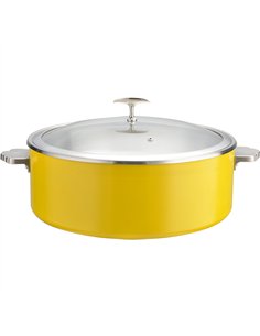 Professional Triple-Layer Stainless Steel 4.5L Casserole with Glass Lid, Yellow - Ideal for Commercial Kitchens, Φ320×H120mm