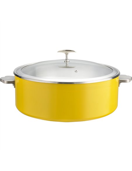 Professional Triple-Layer Stainless Steel 4.5L Casserole with Glass Lid, Yellow - Ideal for Commercial Kitchens, Φ320×H120mm