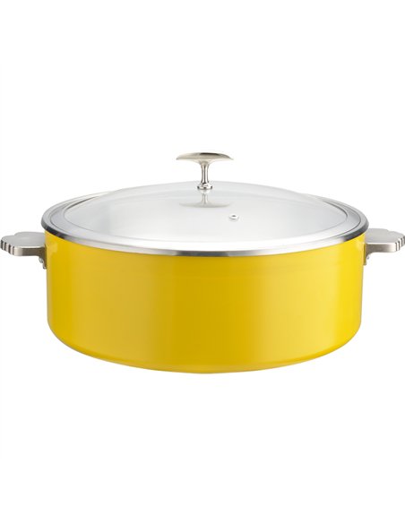 Professional Tri-Ply Stainless Steel 4.5L Casserole with Glass Lid & Ceramic Food Pan, Yellow - Ideal for Commercial Kitchens