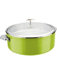 Professional Tri-Ply Stainless Steel 4.5L Casserole with Glass Lid & Ceramic Food Pan, Green - Ideal for Commercial Kitchens