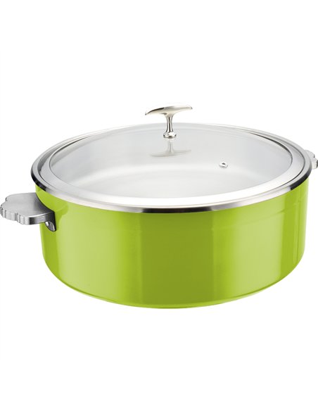 Professional Tri-Ply Stainless Steel 4.5L Casserole with Glass Lid & Ceramic Food Pan, Green - Ideal for Commercial Kitchens