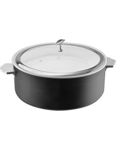 Professional Tri-Ply Stainless Steel 4.5L Casserole with Glass Lid & Ceramic Food Pan, Black - Ideal for Commercial Kitchens