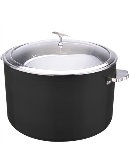 Professional Hammered Triple-Layer Stainless Steel 16.8L Casserole with Glass Lid, Black - Ideal for Commercial Kitchens, Φ320×
