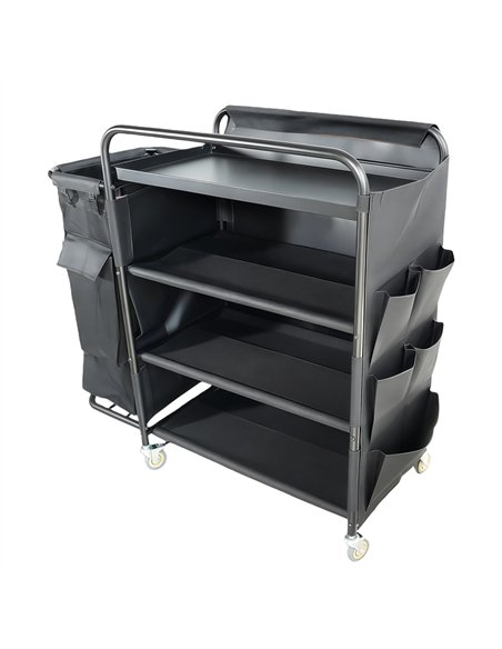 Professional Stainless Steel Laundry Trolley with Shelves – 1110×490×1125mm Black, Ideal for Catering Businesses