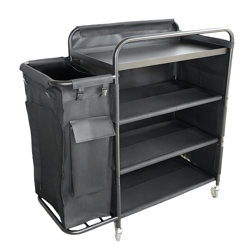 Professional Stainless Steel Laundry Trolley with Shelves – 1110×490×1125mm Black, Ideal for Catering Businesses